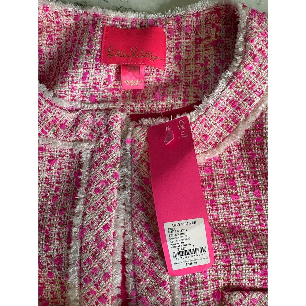 Lilly Pulitzer Dashielle Tweed Jacket Pink‎ Palms women’s  Size 4 - Picture 6 of 17